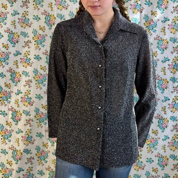 Vintage 70s carol O lurex long sleeve blouse size large - Picture 1 of 9